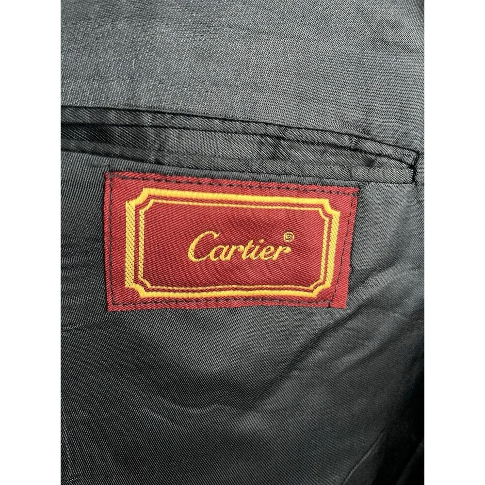 Vintage CARTIER 2pc Men Suit Navy Blue 100% Wool Pinstriped 52L 48x34